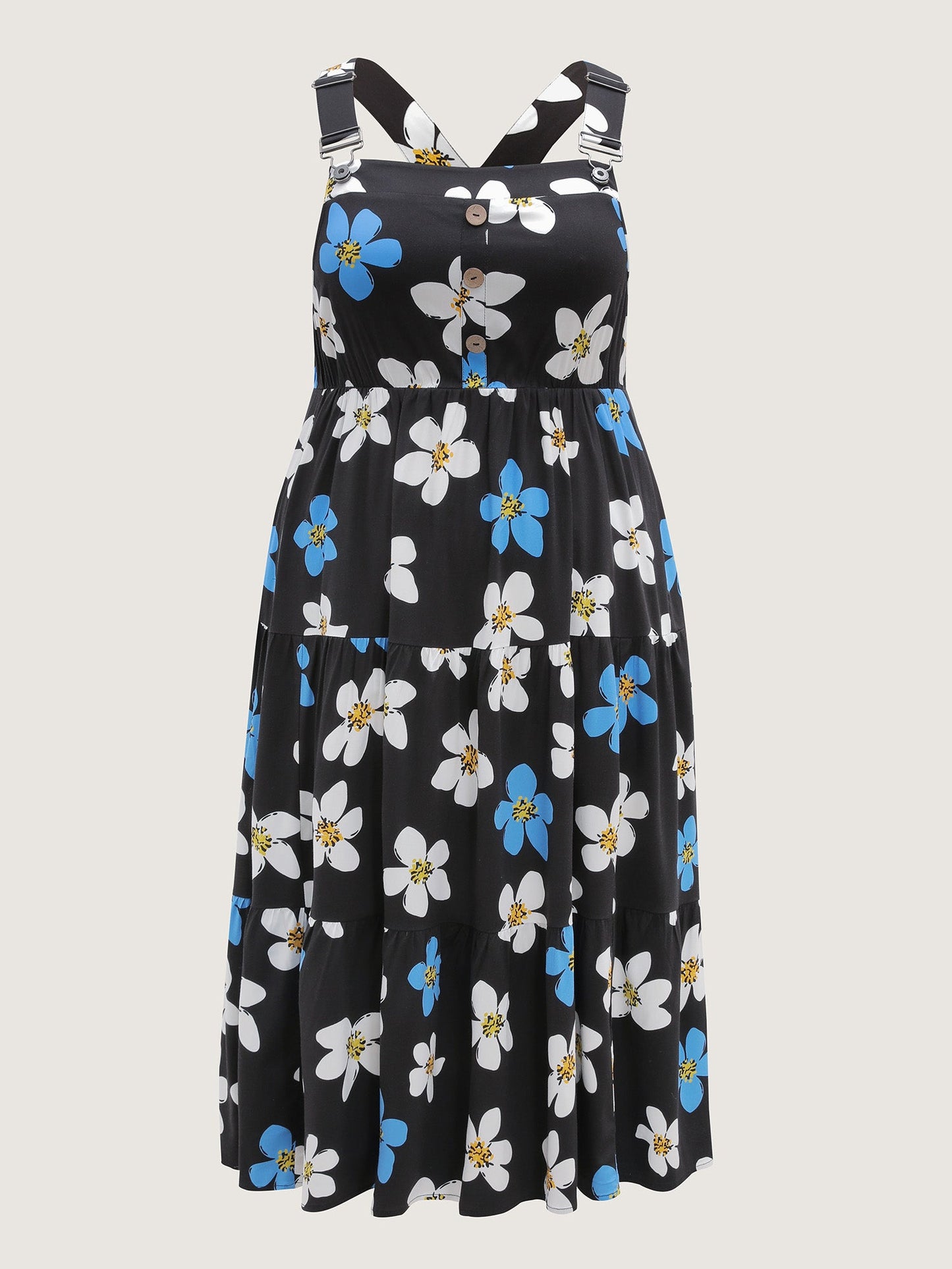 Floral Print Pockets Stretchy Waist Midi Dress