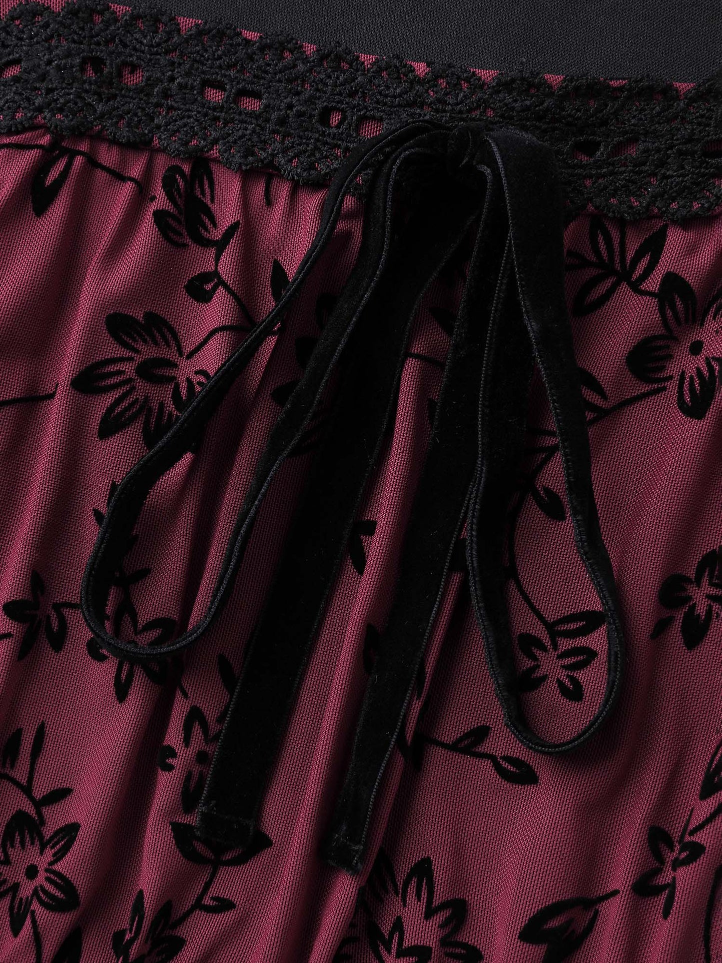 Floral Flocked Lace Cinched-Waist Midi Dress