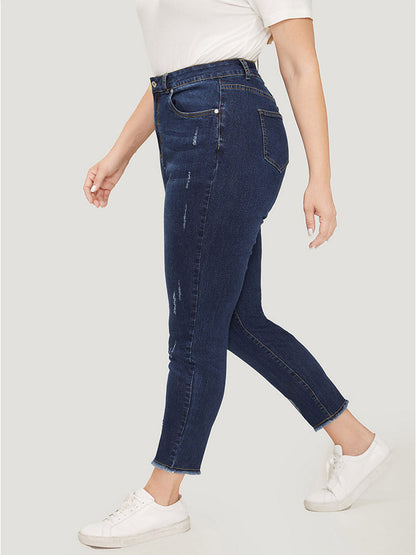 Straight Leg Very Stretchy Raw Hem Jeans