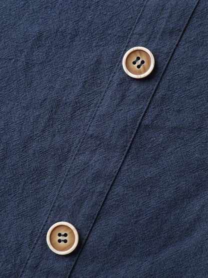 Solid Button Detail Midi Skirt