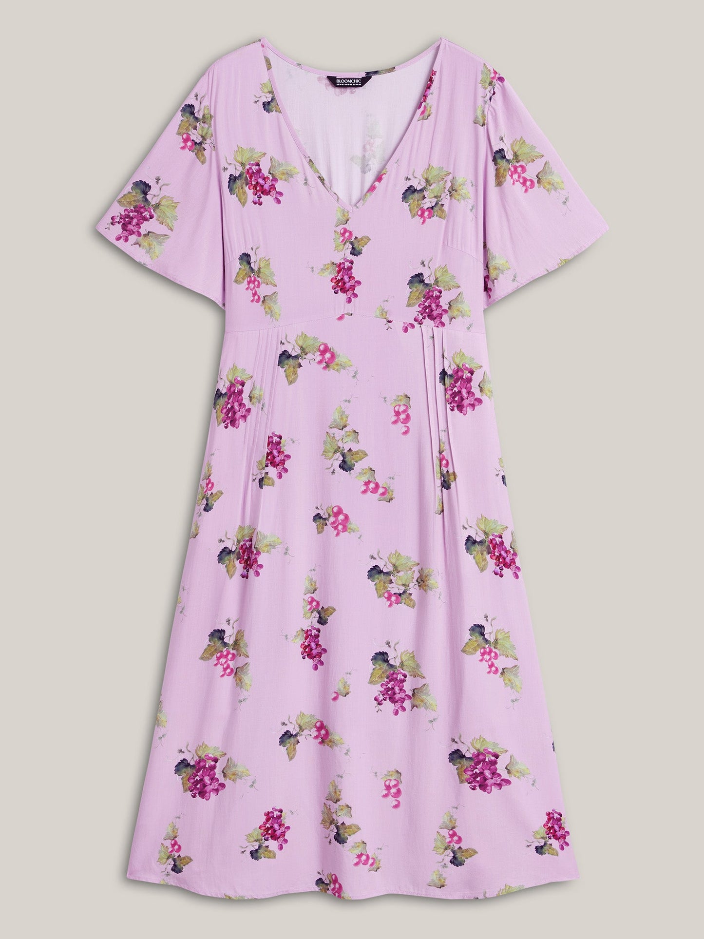 Fruity Floral Print Toothpick Pleat Maxi Dress