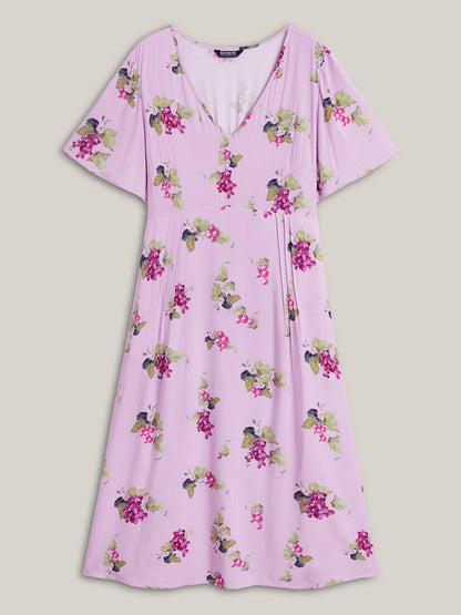 Fruity Floral Print Toothpick Pleat Maxi Dress
