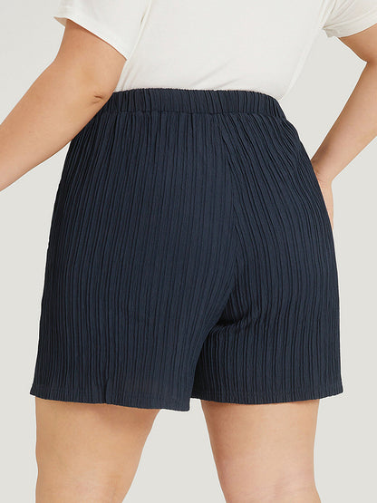 Floral Embroidered Textured Stretchy Waist Shorts