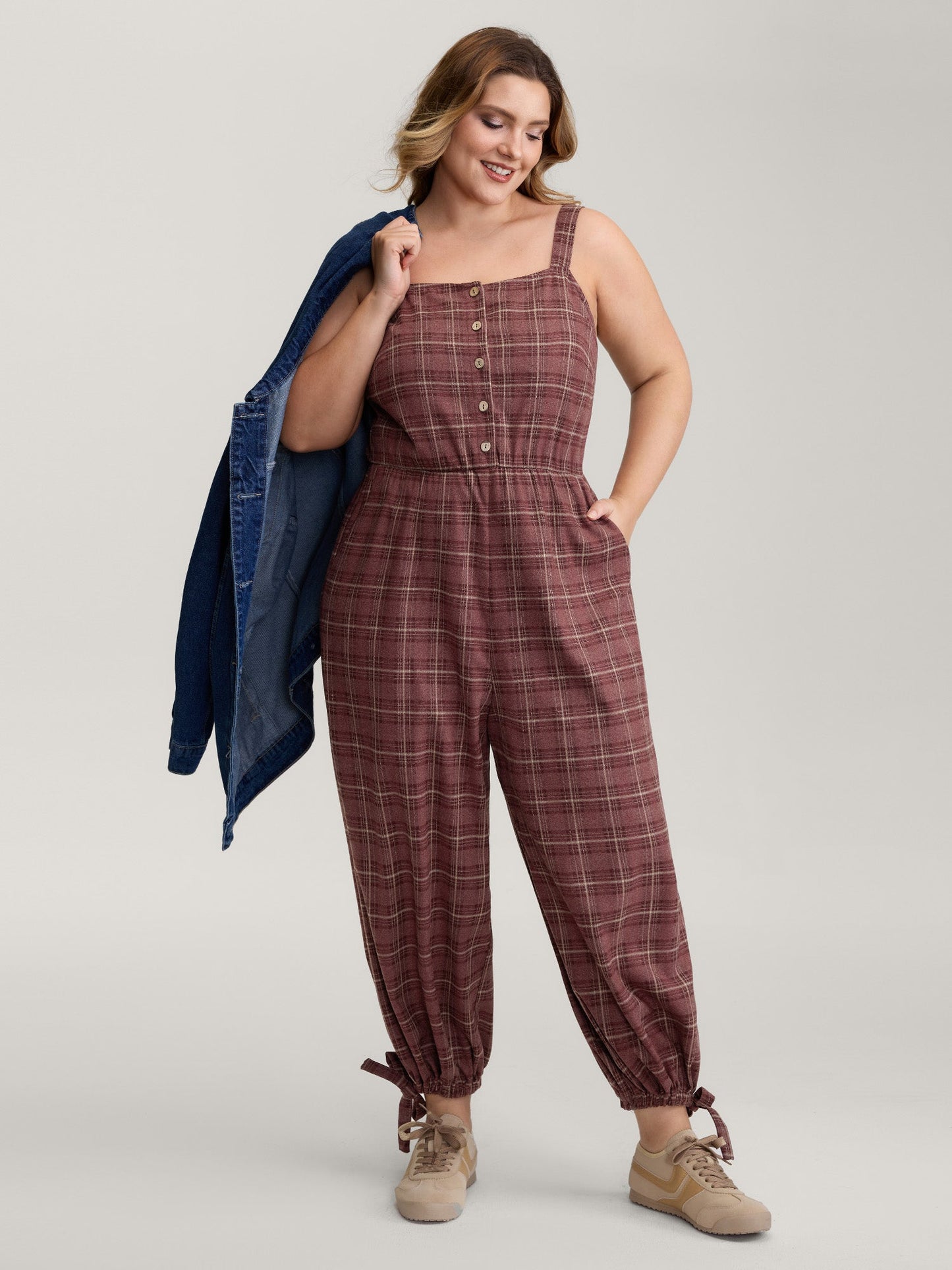 Retro Plaid Print Harem Style Jumpsuit