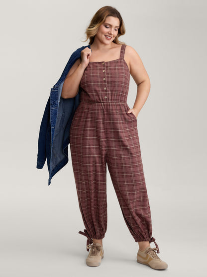 Retro Plaid Print Harem Style Jumpsuit