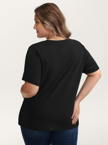 Stretchy Embroidered Cut-Out T-Shirt