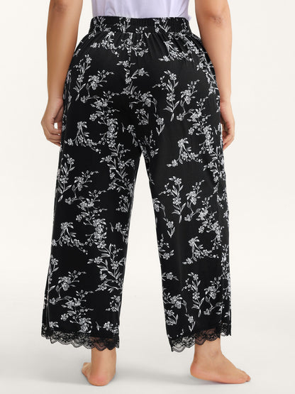 Romantic Floral Print Lace Lounge Bottoms