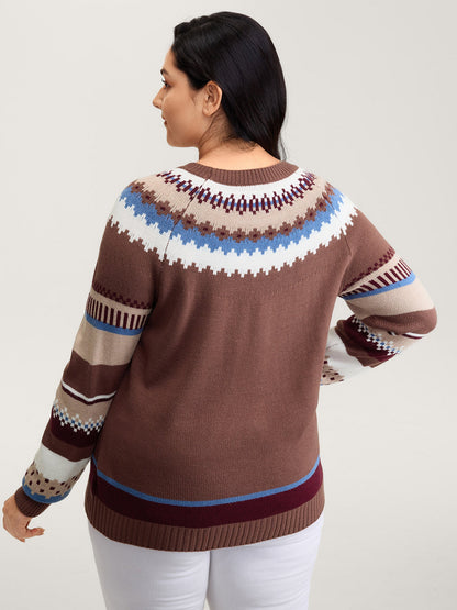 Fair-Isle Jacquard Pattern Contrast Pullover