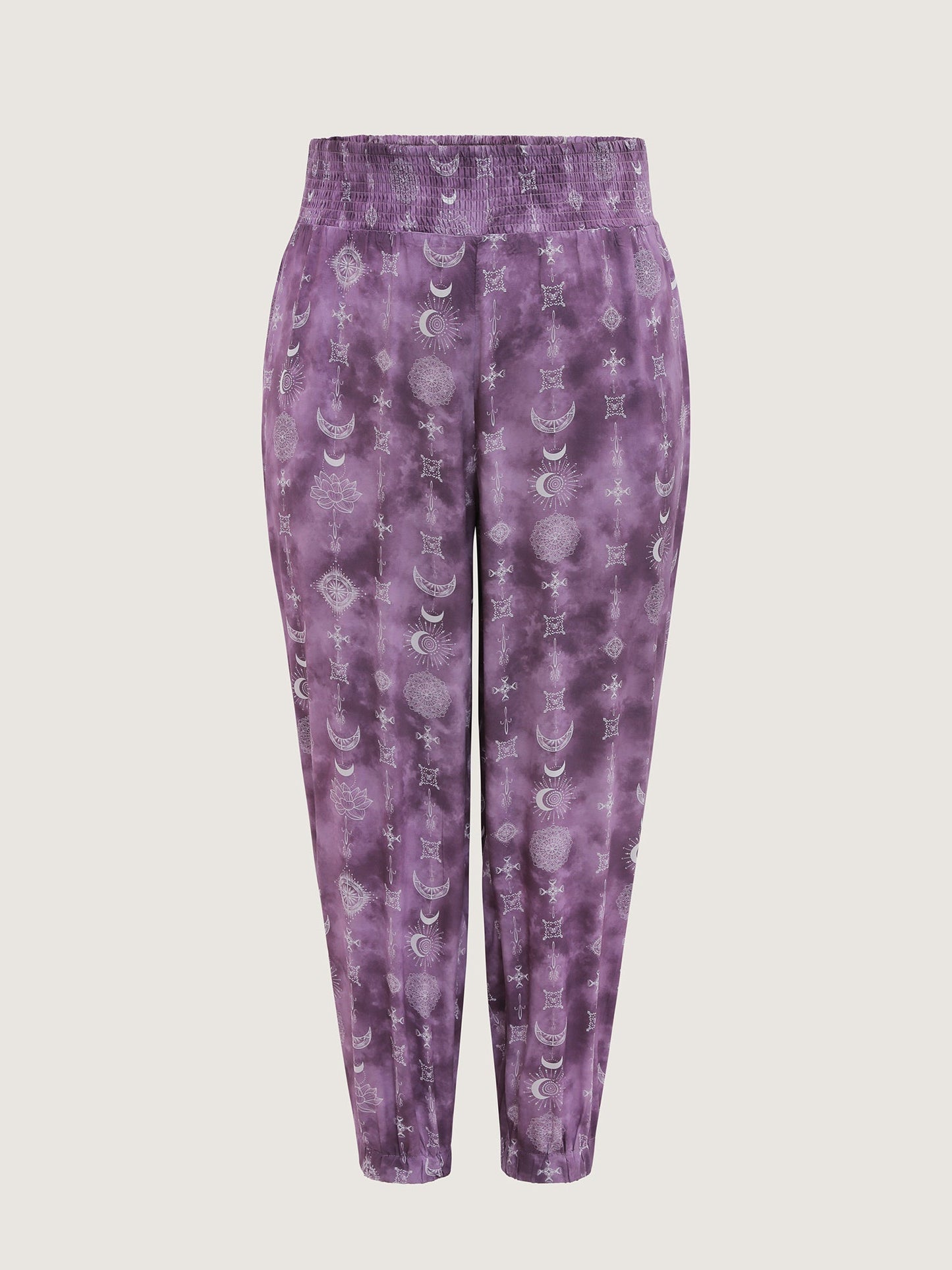 Starry Print Shirred Wide Waistband Pants