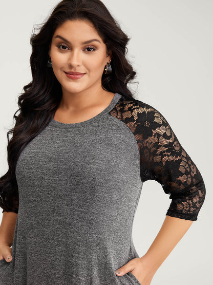 Supersoft Lace Sleeve Cinched-Waist Midi Dress
