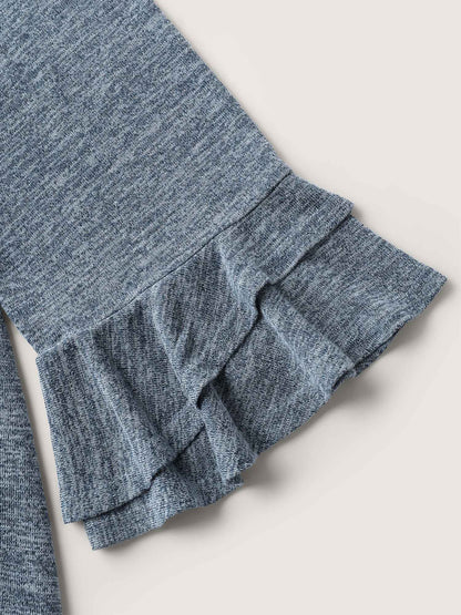 Stretchy Heather Layered Ruffle Sleeve T-Shirt