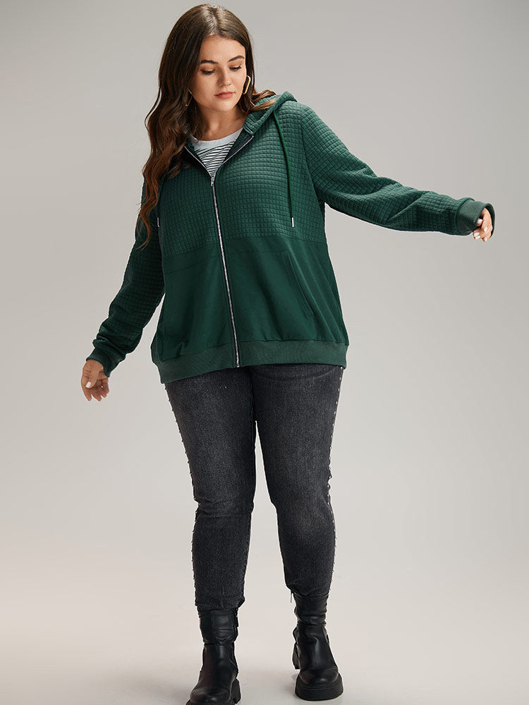Plain Texture Pocket Zipper Hoodie