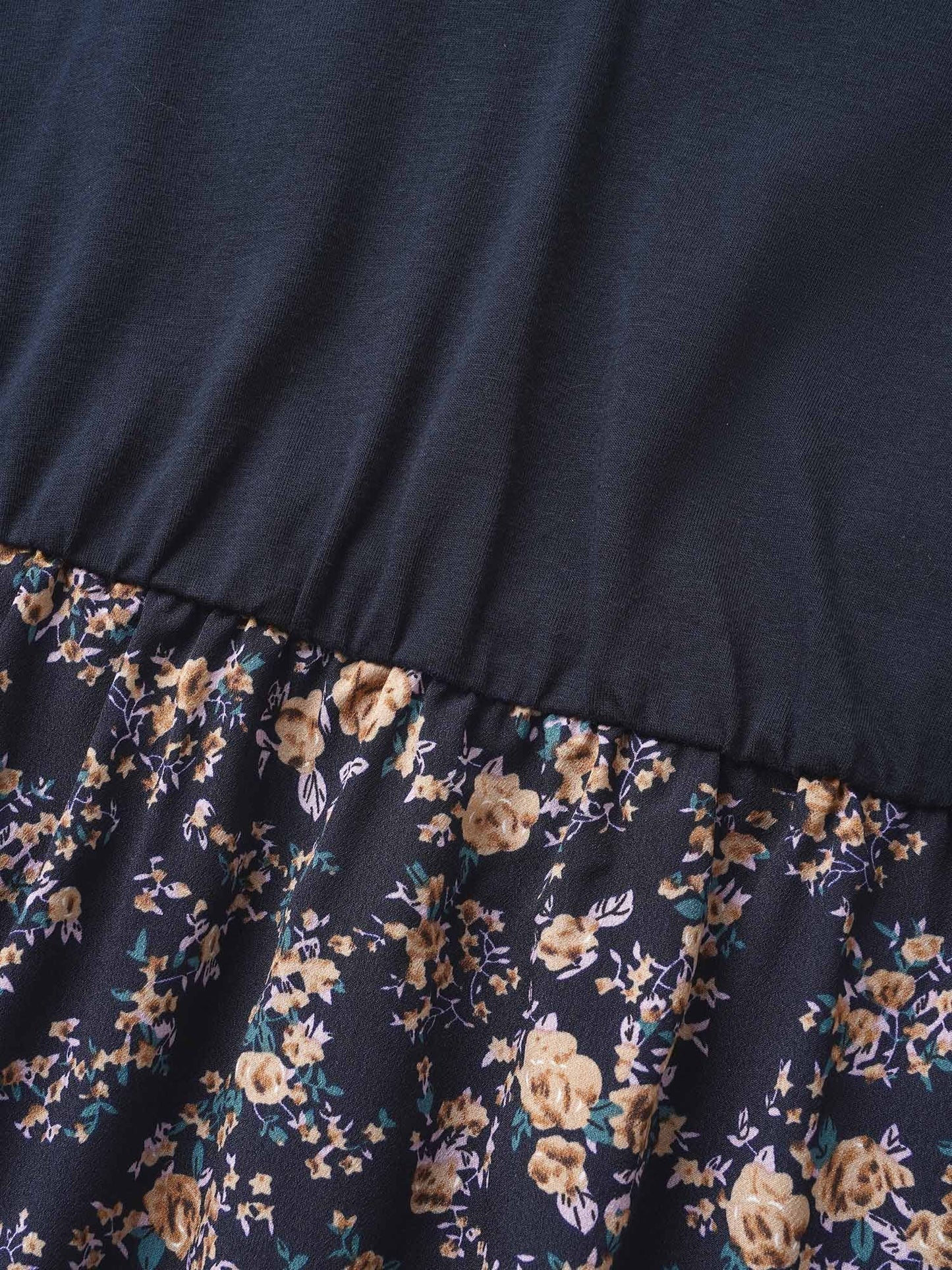 Notched Collar Floral Patchwork Belted Dress