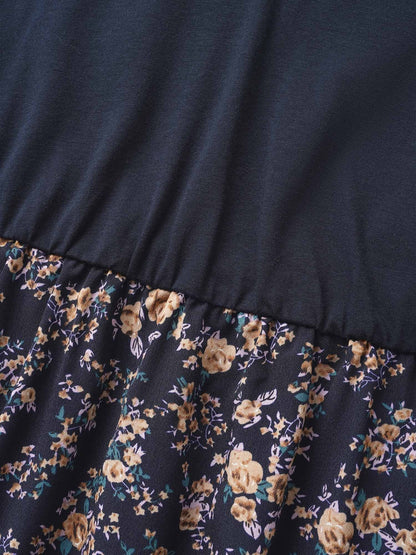 Notched Collar Floral Patchwork Belted Dress