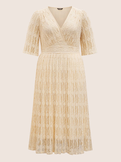 Solid Overlap Collar Lace Panel Dress