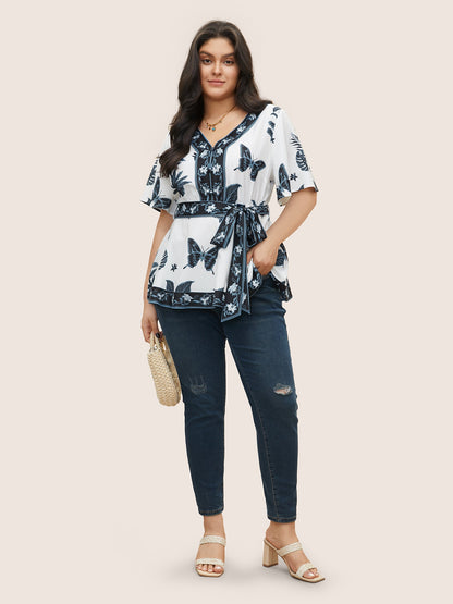 Boho Print Belted Flutters Blouse