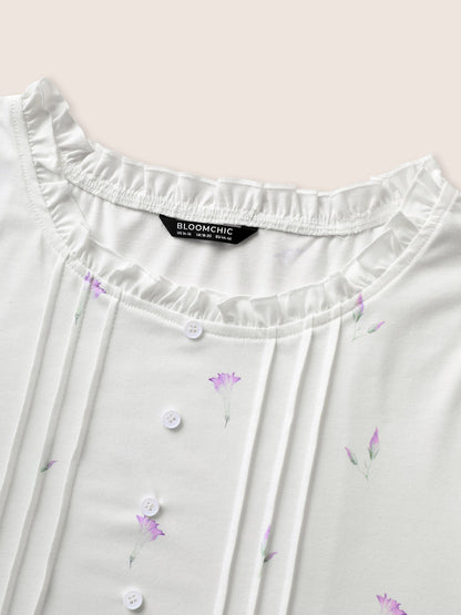 Floral Pleated Button Detail Loungewear Set