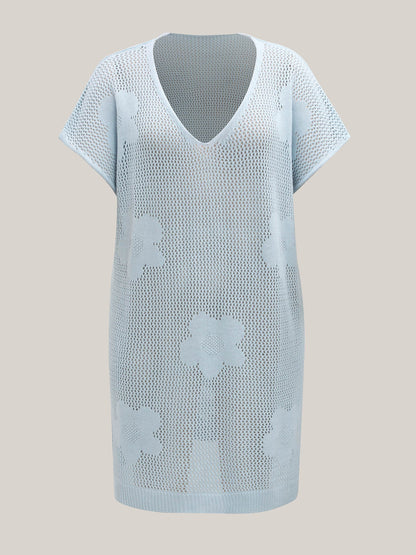 Floral Pattern Jacquard Slit Swim Cover-Up