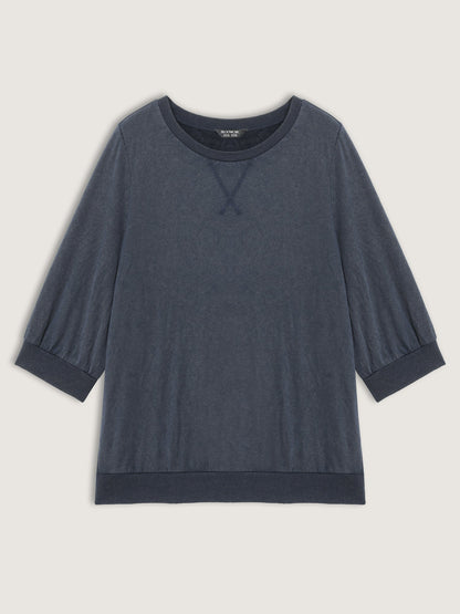 Vintage Round Neck Solid Sweatshirt