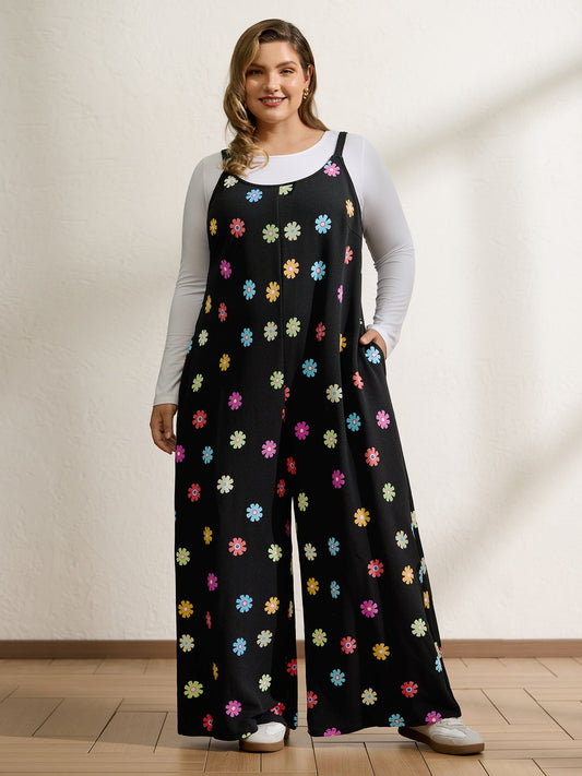 Colorful Floral Print Wide-Leg Jumpsuit
