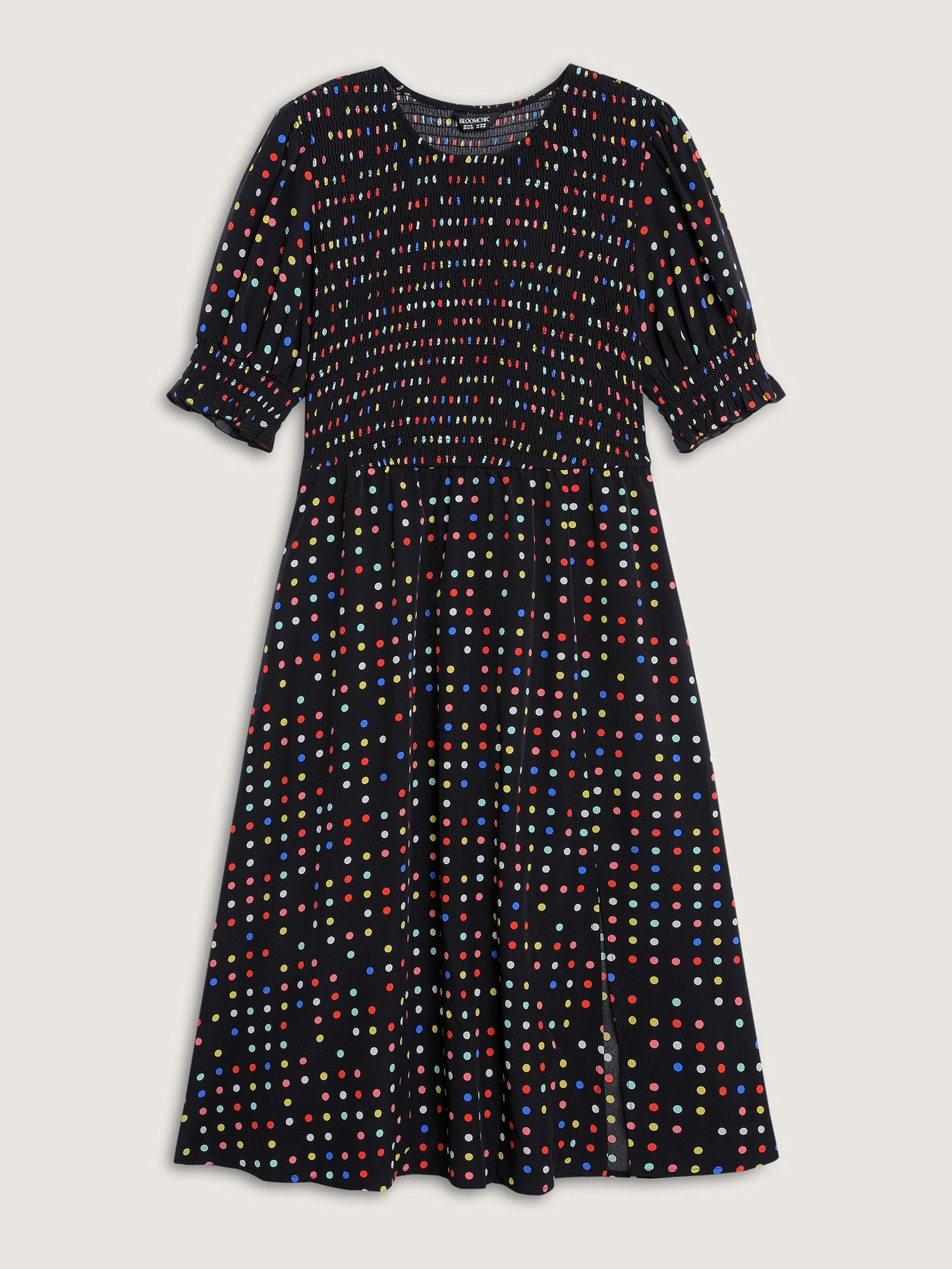 Colorful Polka Dots Shirred Bodice Midi Dress