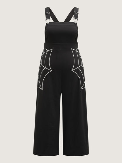 Spiderweb Side Print Overall Straps Jumpsuit