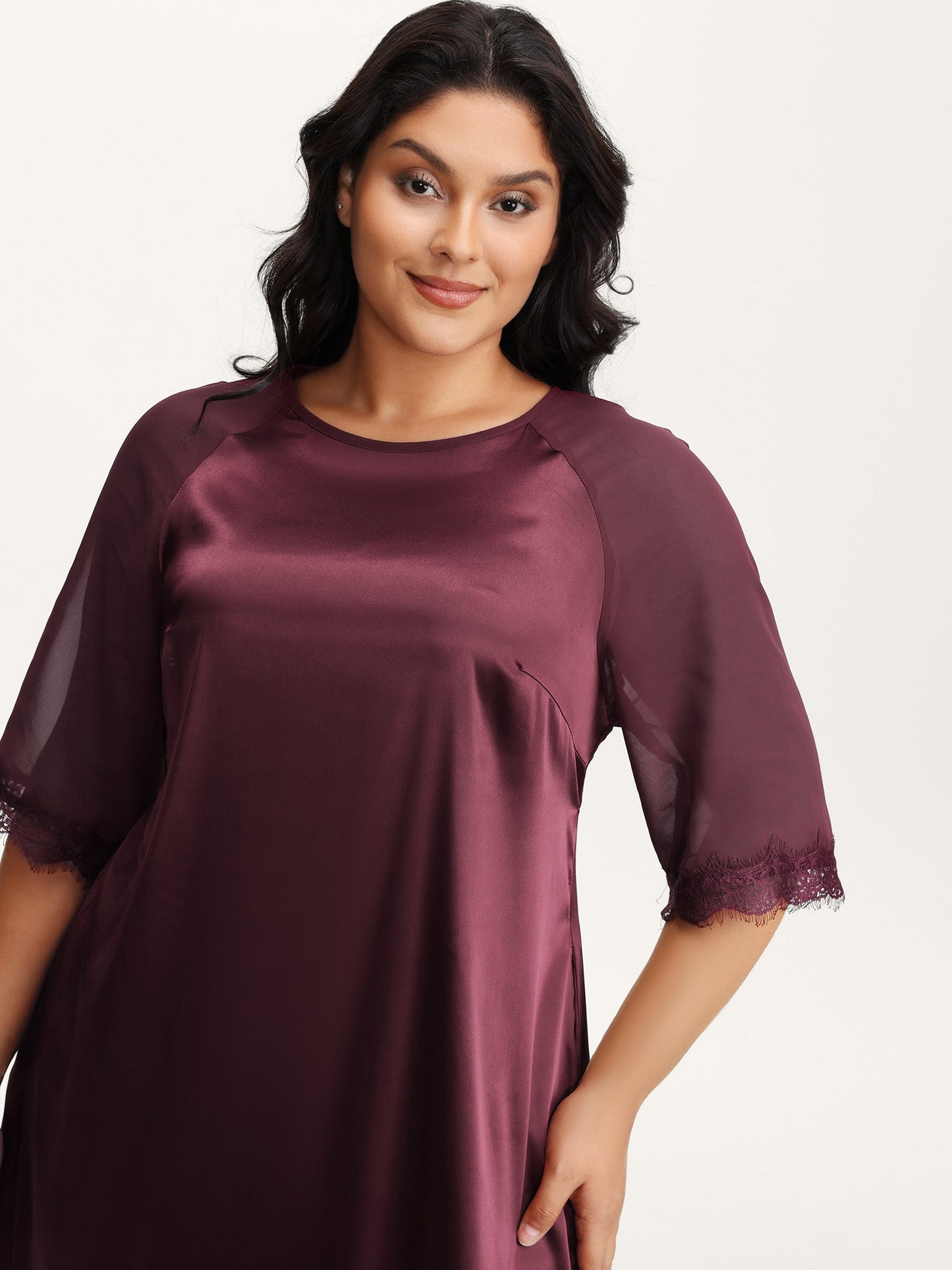 Satin Semi-Sheer Contrast Sleep Dress