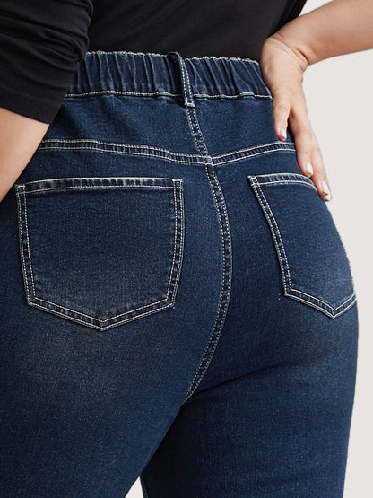 Whiskered Stretchy Waist Bootcut Jeans