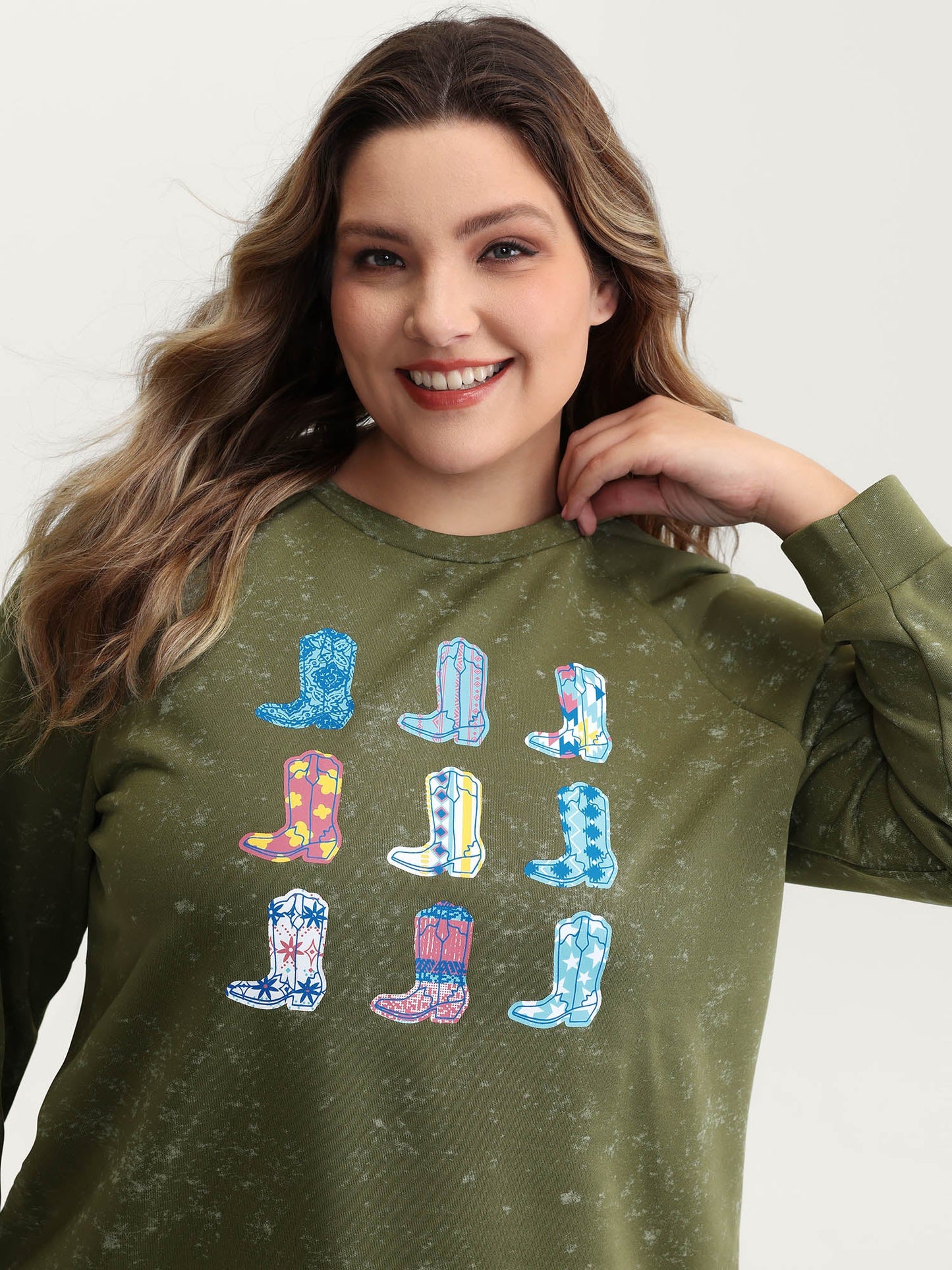 Colorful Cowboy Boots Print Nostalgic Sweatshirt