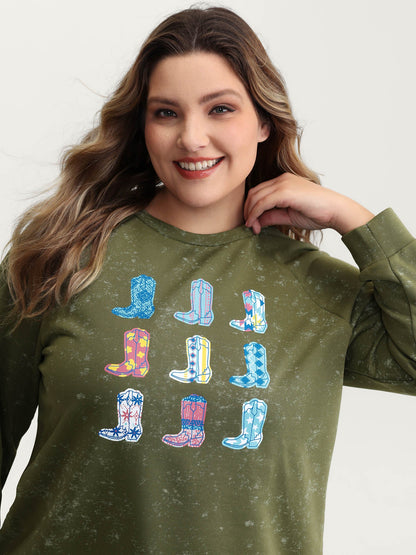 Colorful Cowboy Boots Print Nostalgic Sweatshirt