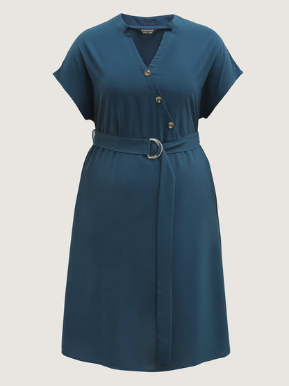 Wrap Style Button Detail Belted Midi Dress