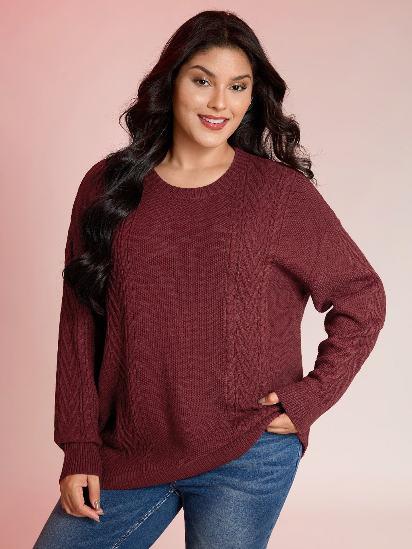Cable Knit Textured Split Pullover