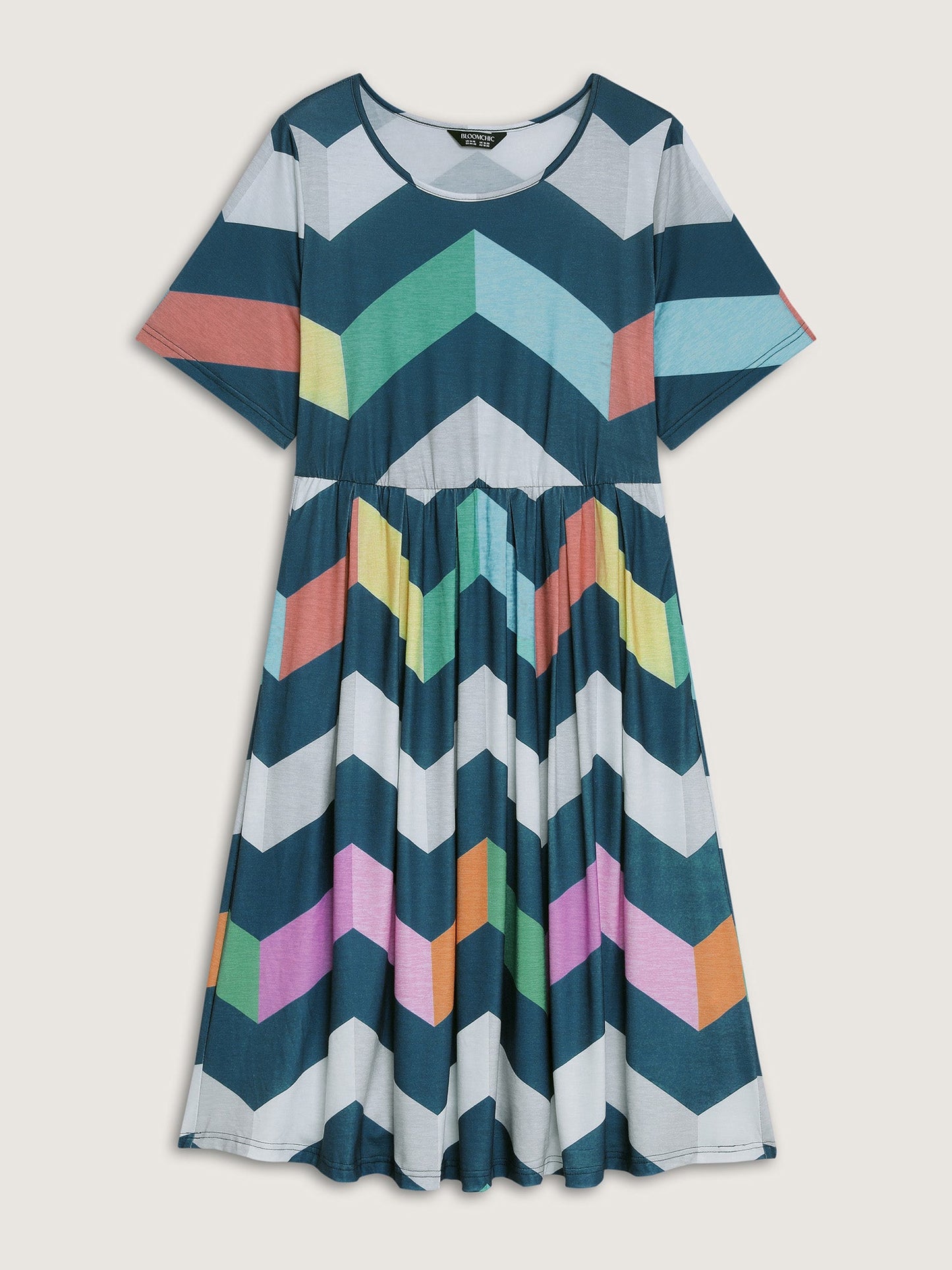 Colorful Wavy Stripes Cinched-Flared Midi Dress