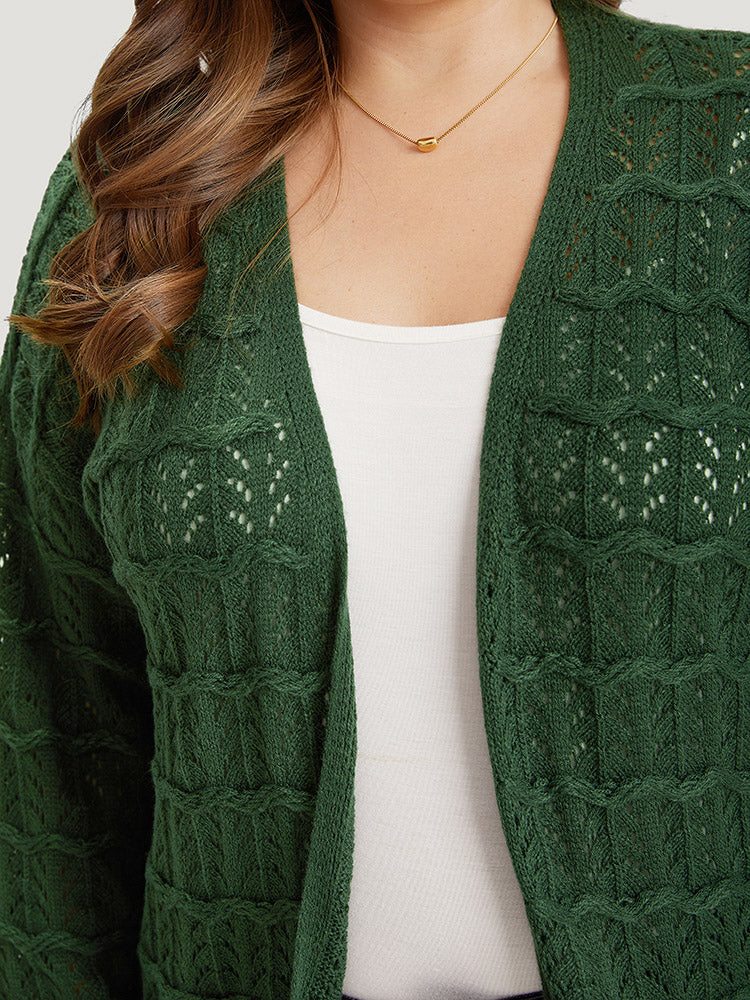 Plain Geometric Eyelet Cable Knit Tunic Cardigan