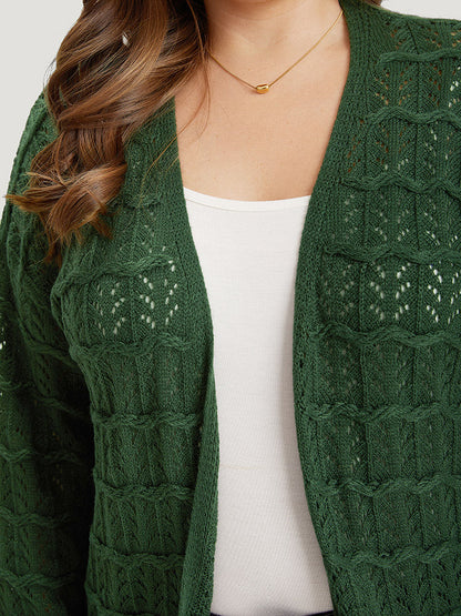 Plain Geometric Eyelet Cable Knit Tunic Cardigan