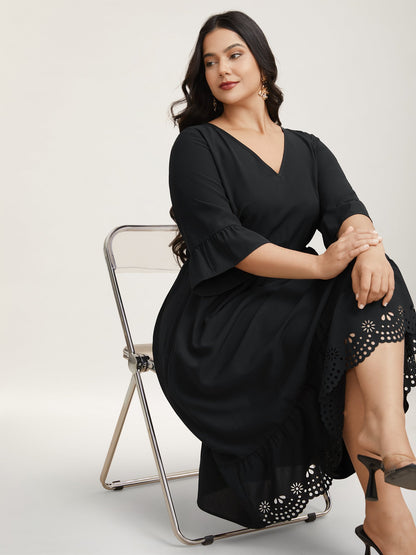 Cut-Out Waist-Defining Ruffled Midi Dress