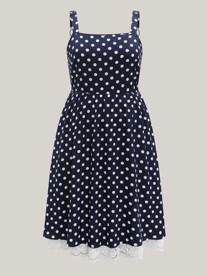 Polka Dots Print Adjustable Lace Midi Dress