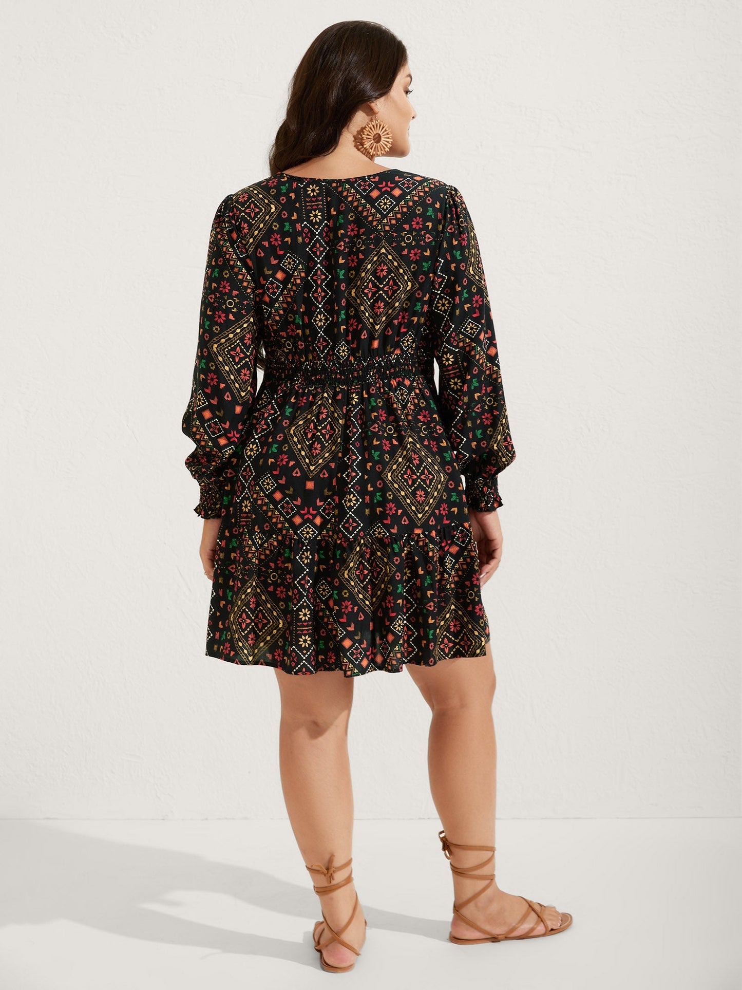 Supersoft Shirred Boho Collage Midi Dress
