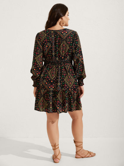 Supersoft Shirred Boho Collage Midi Dress