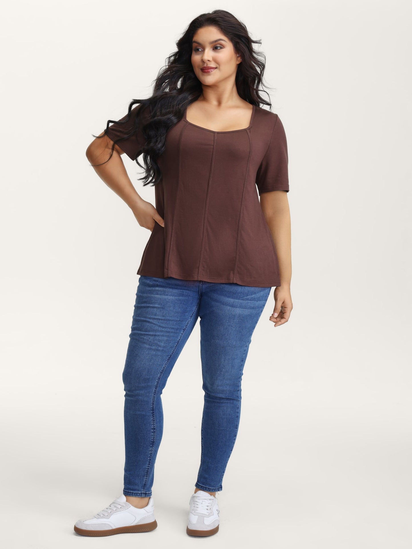 Stretchy Defining Waist Deep Neckline T-Shirt
