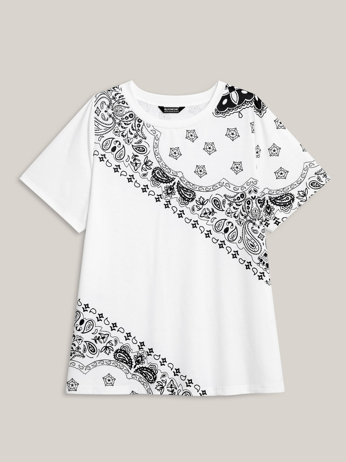Boho Print Plain Crewneck T-Shirt