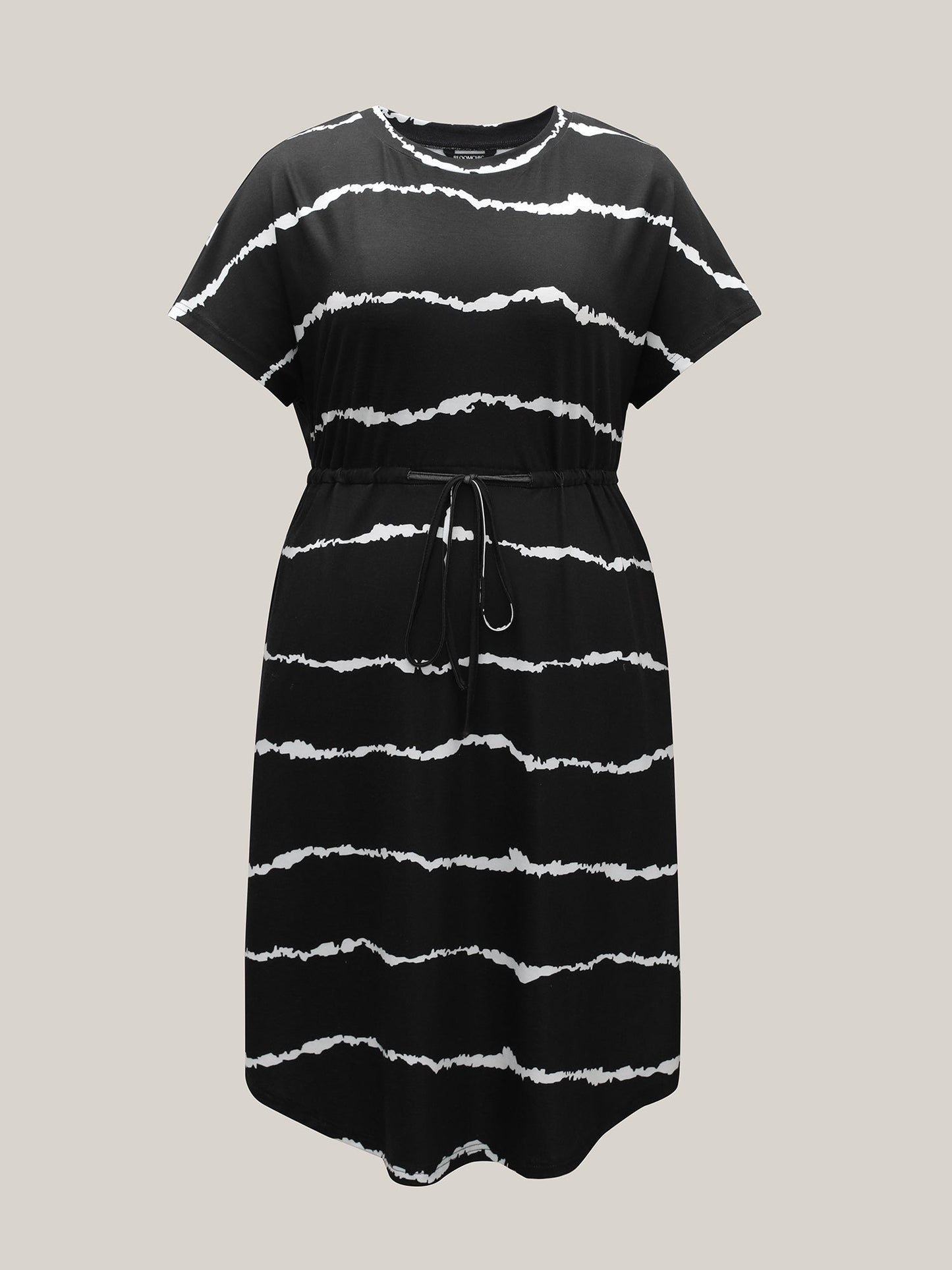 Striped Waist-Tie Dolman Sleeve Midi Dress