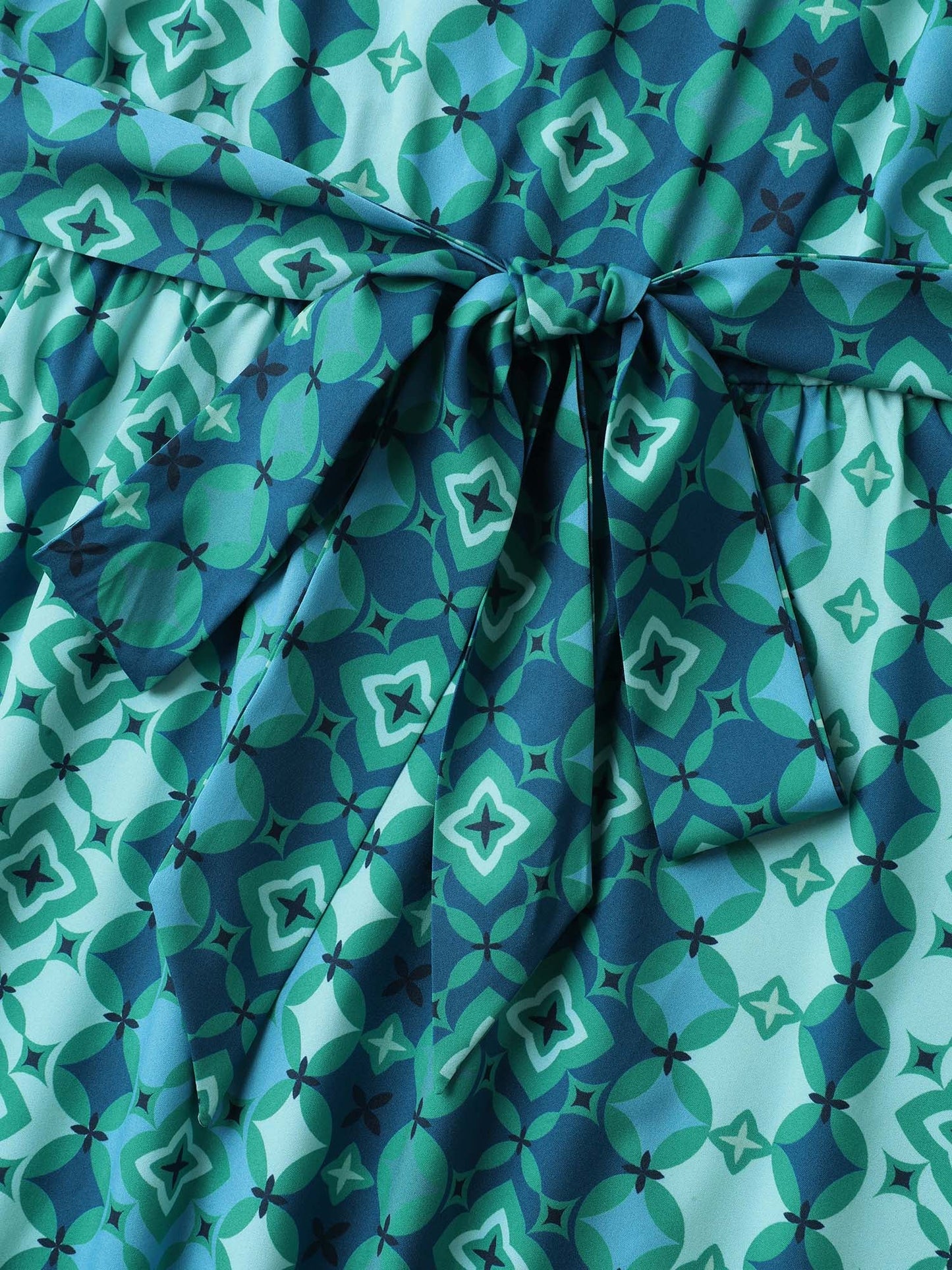 Boho Vacation Print Belted Notched Midi Dress