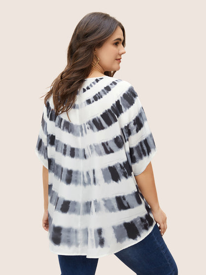 Tie Dye Metal Detail Batwing Sleeve Blouse