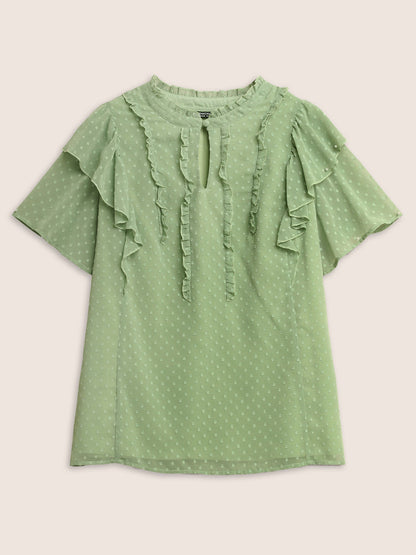 Texture Frill Trim Ruffle Sleeve Blouse
