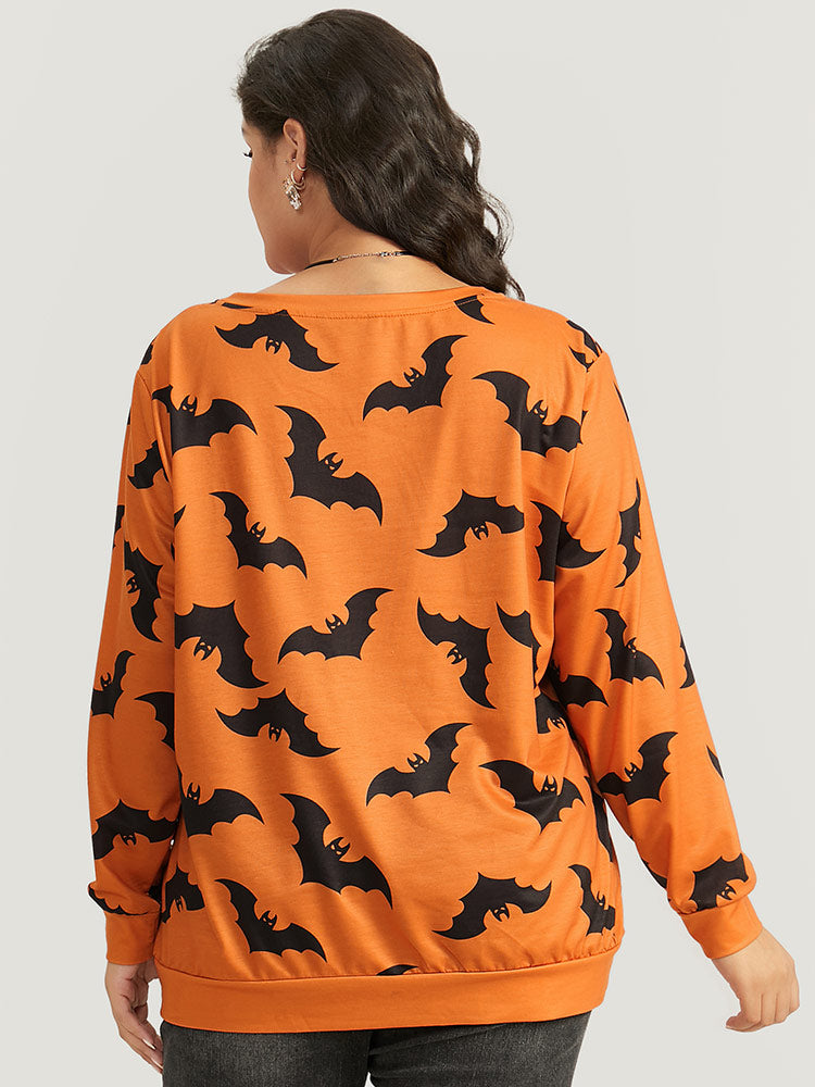 Halloween Bat Print V Neck Sweatshirt