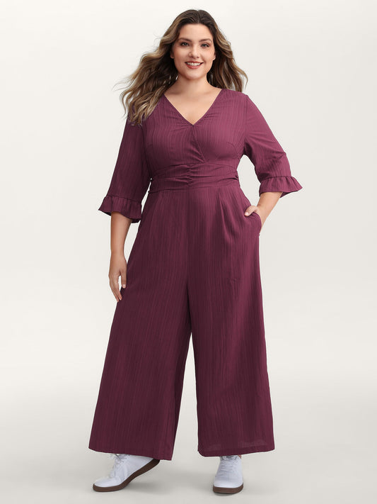 Wide Pleated Waist Backless Tie Jumpsuit