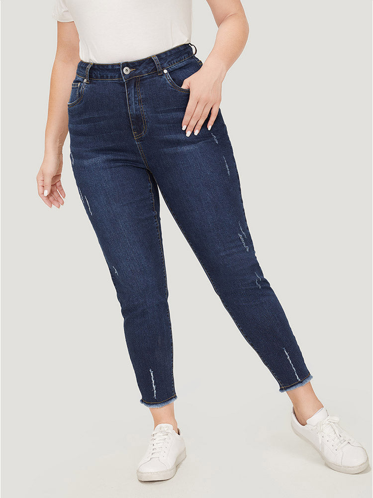 Straight Leg Very Stretchy Raw Hem Jeans