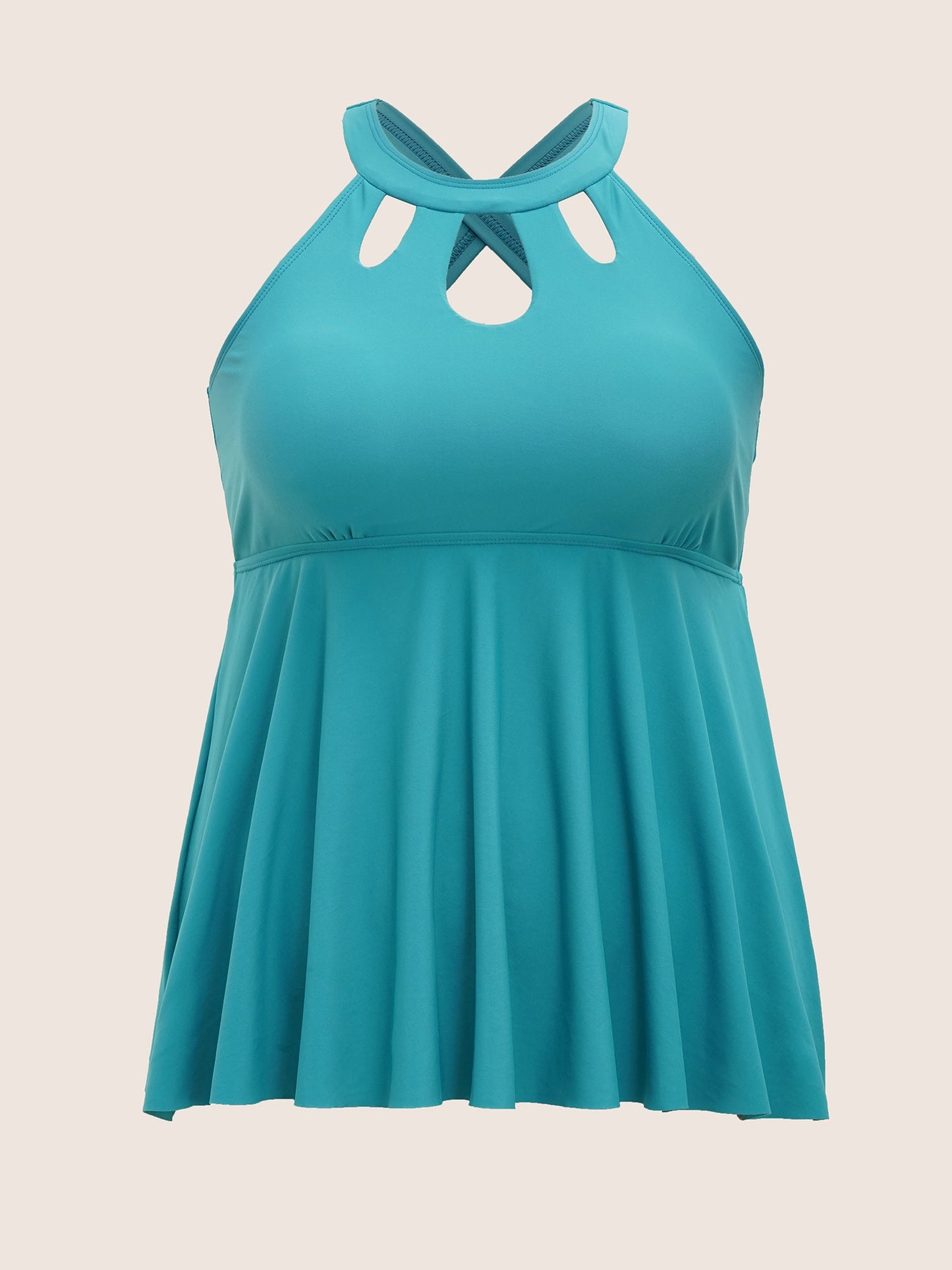 Solid Cut Out Gathered Adjustable Straps Swim Top