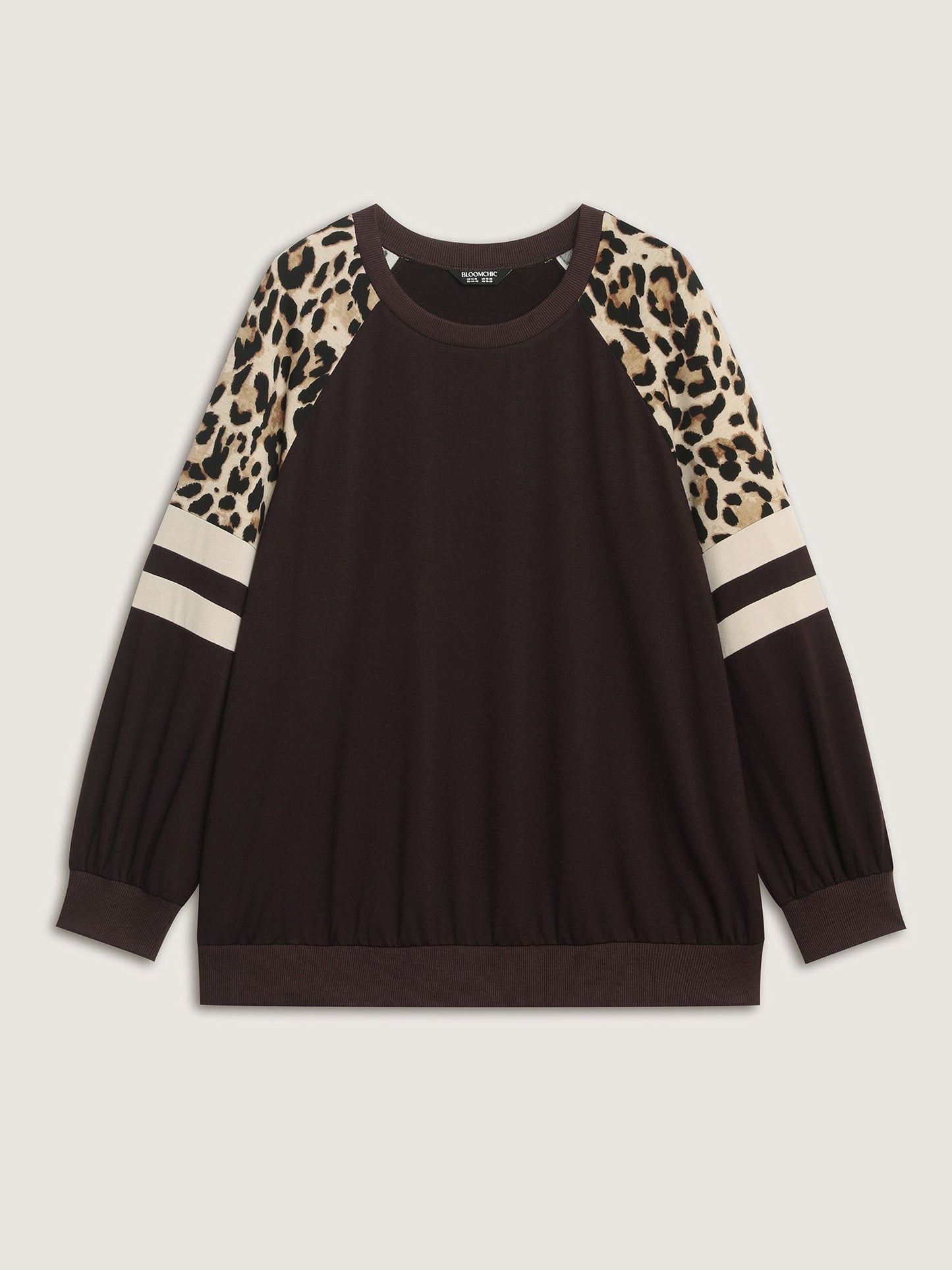 Leopard Print Stretchy Hem Contrast Sweatshirt
